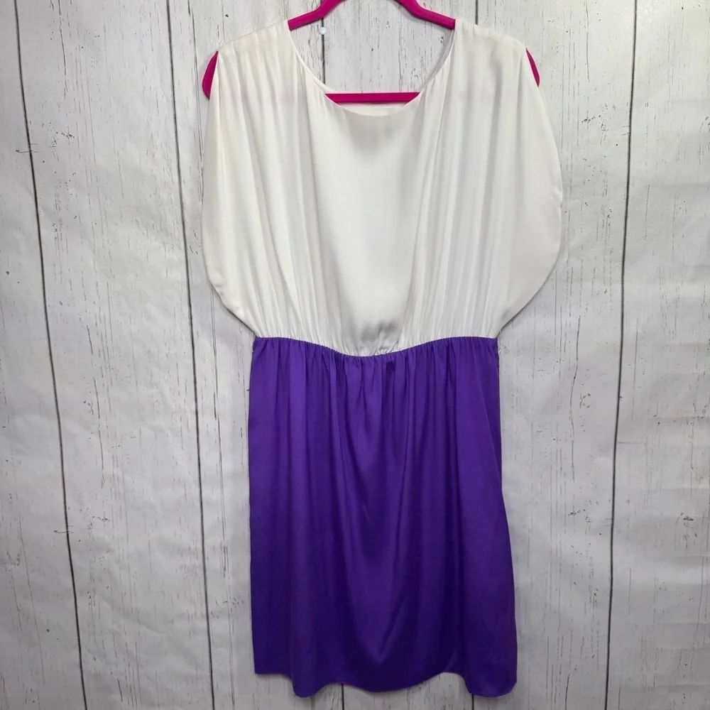 Alice + Olivia Silk Colorblock Dress L Purple White Minimalist Luxe Party Chic